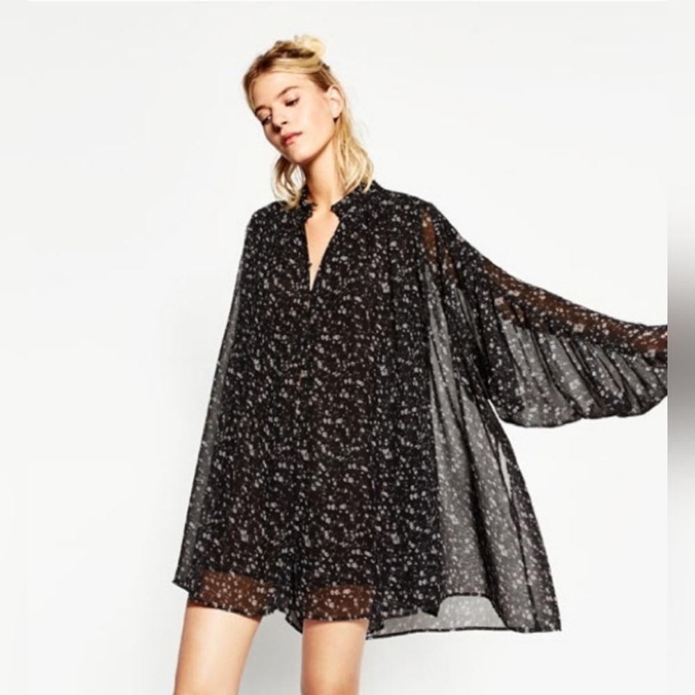 Zara Black Sheer Floral Romper Dress